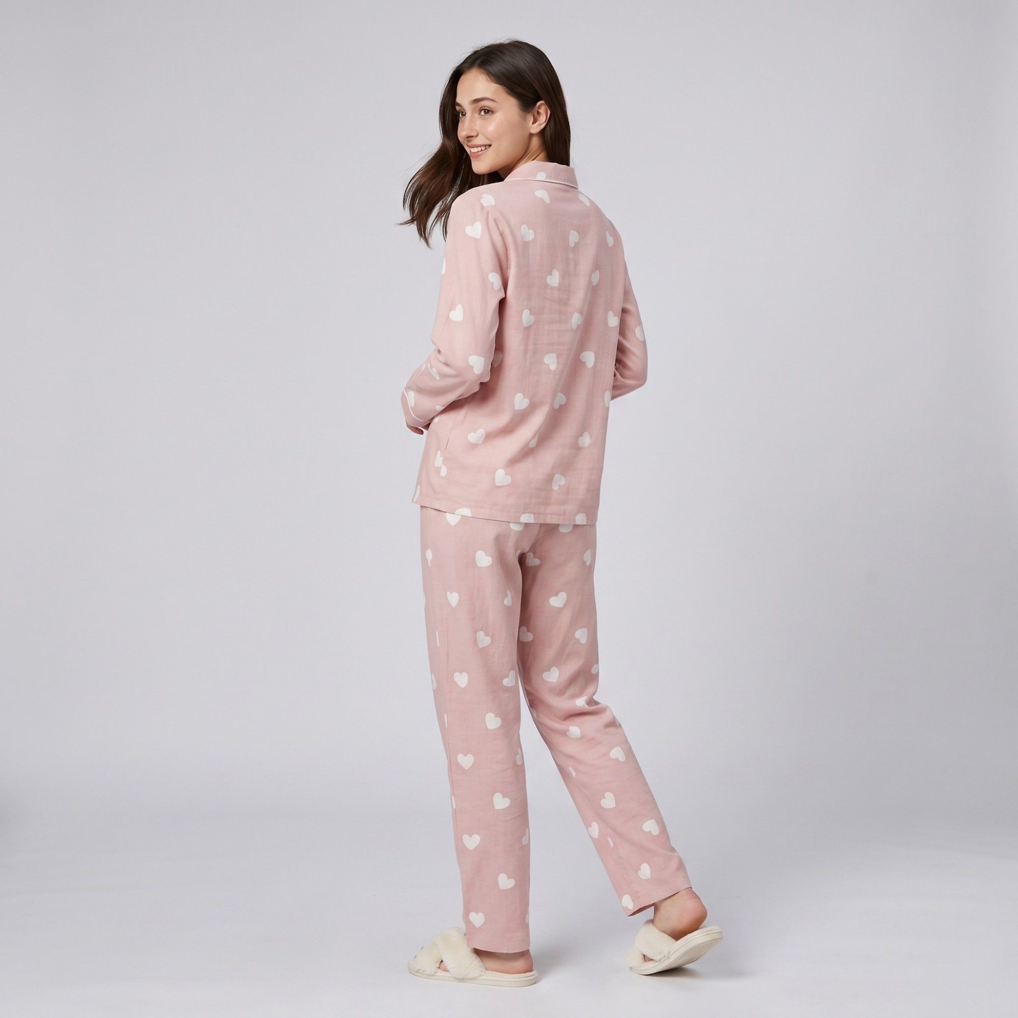 Anna-Kaci Lounge Women's 2-Piece Set Heart Print Button Front Pajama Top and Straight Leg Lounge Pants