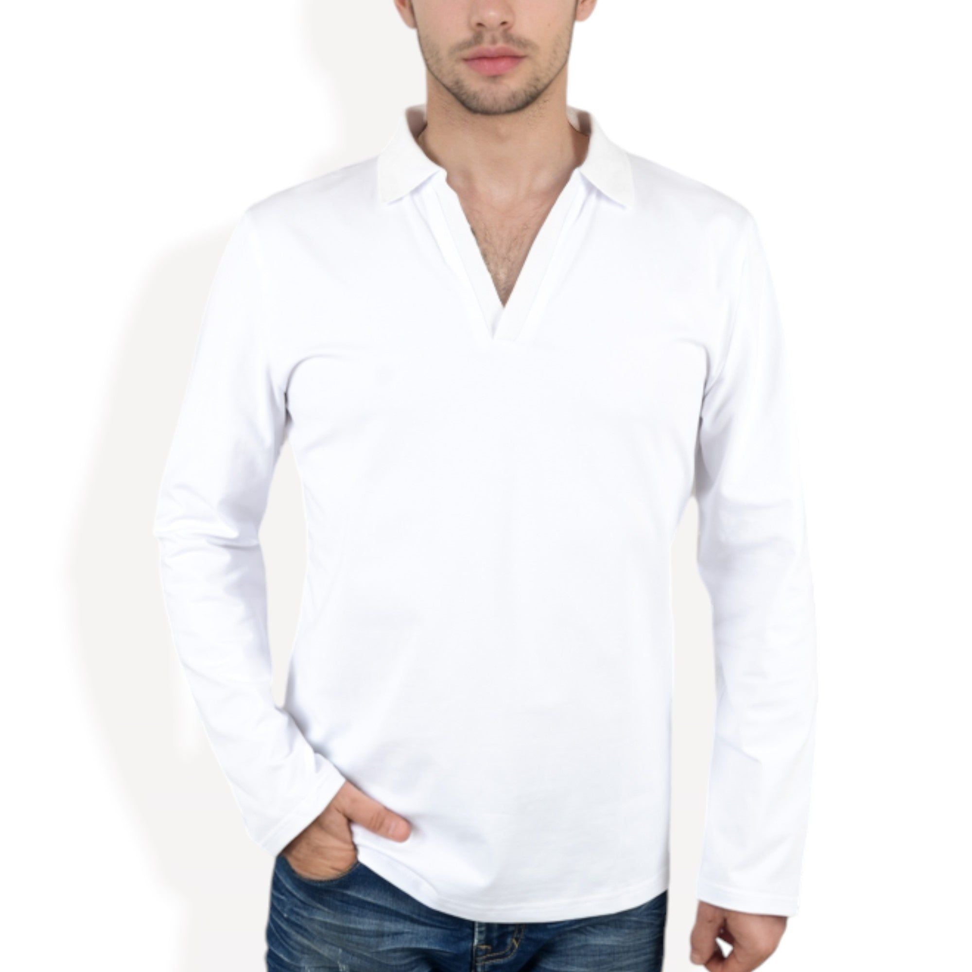 Anna-Kaci Men's Long Sleeve Polo Shirt with Spread Collar and Relaxed Fit