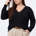 Plus Size Lace Trim V-Neck Relaxed Fit Sweater