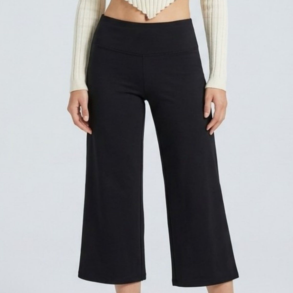 Foldover Waistband Cropped Wide-Leg Trousers