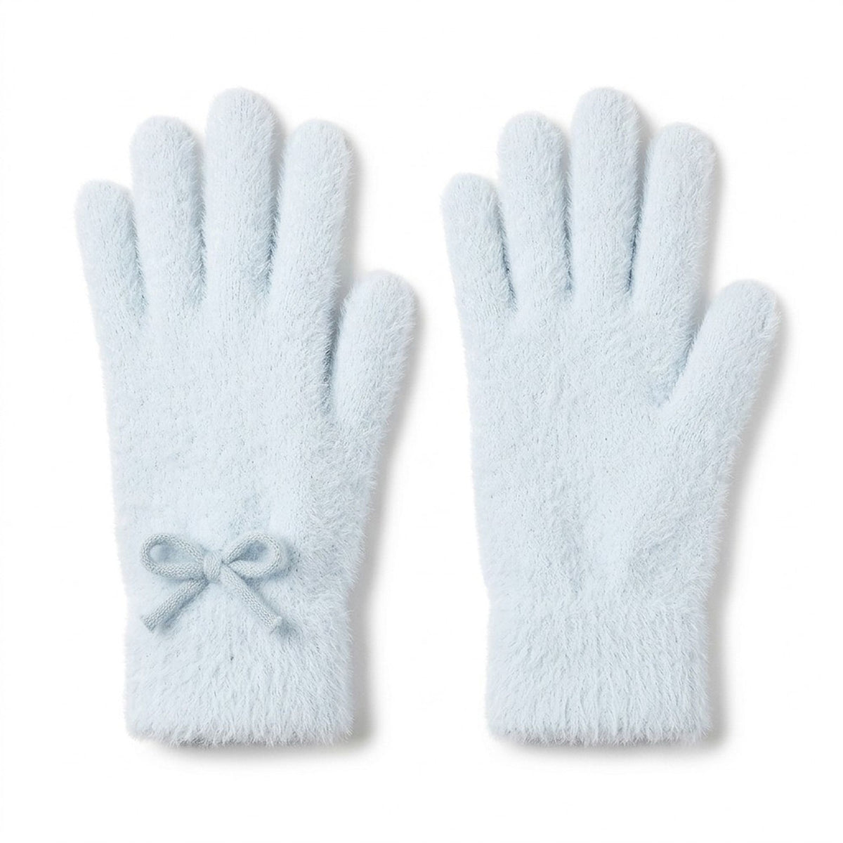Soft Fuzzy Winter Gloves with Knit Bow Detail