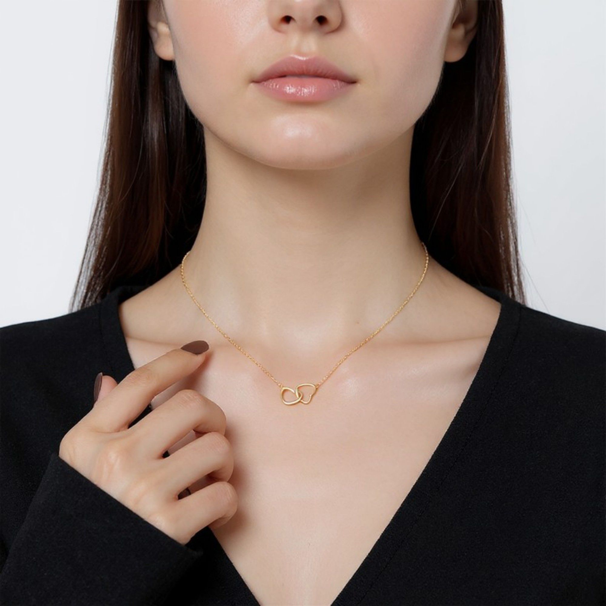 Interlocking Heart Pendant Necklace Minimalist Double Heart Chain Jewelry