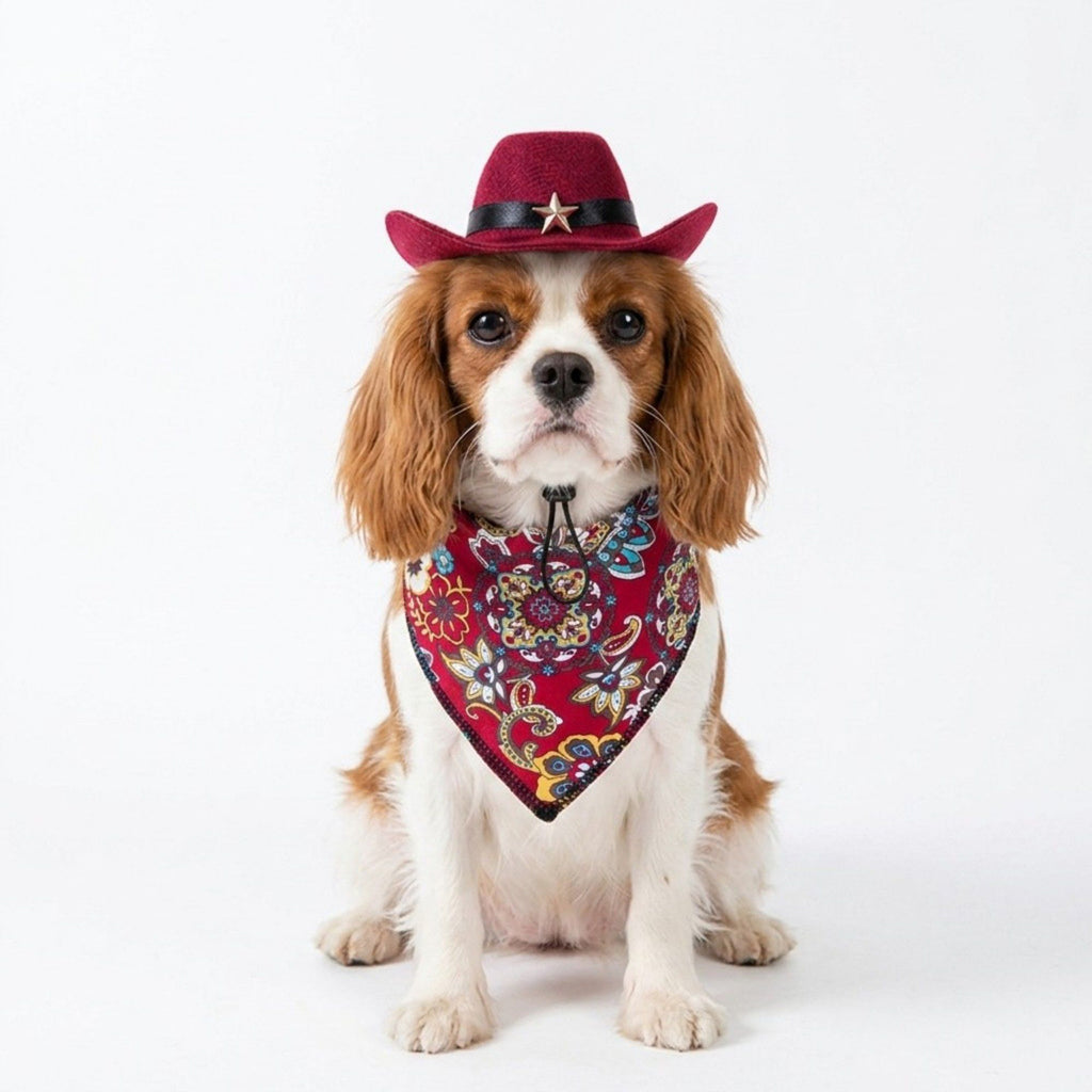 Pet Bandana Scarf Floral Pattern with Hat Accessory for Dogs and Cats