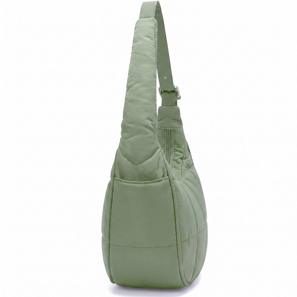 Quilted Hobo Shoulder Bag with Adjustable Strap and Side Pockets 10x4x6.5in