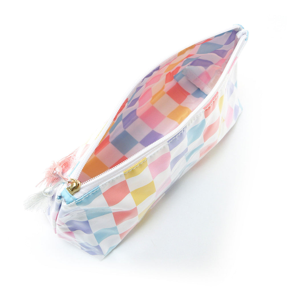 Rainbow Check PVC Cosmetic Pouch Makeup Bag with Zip Closure