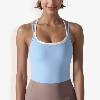 Double Strap Cropped Sports Tank with Scoop Neck