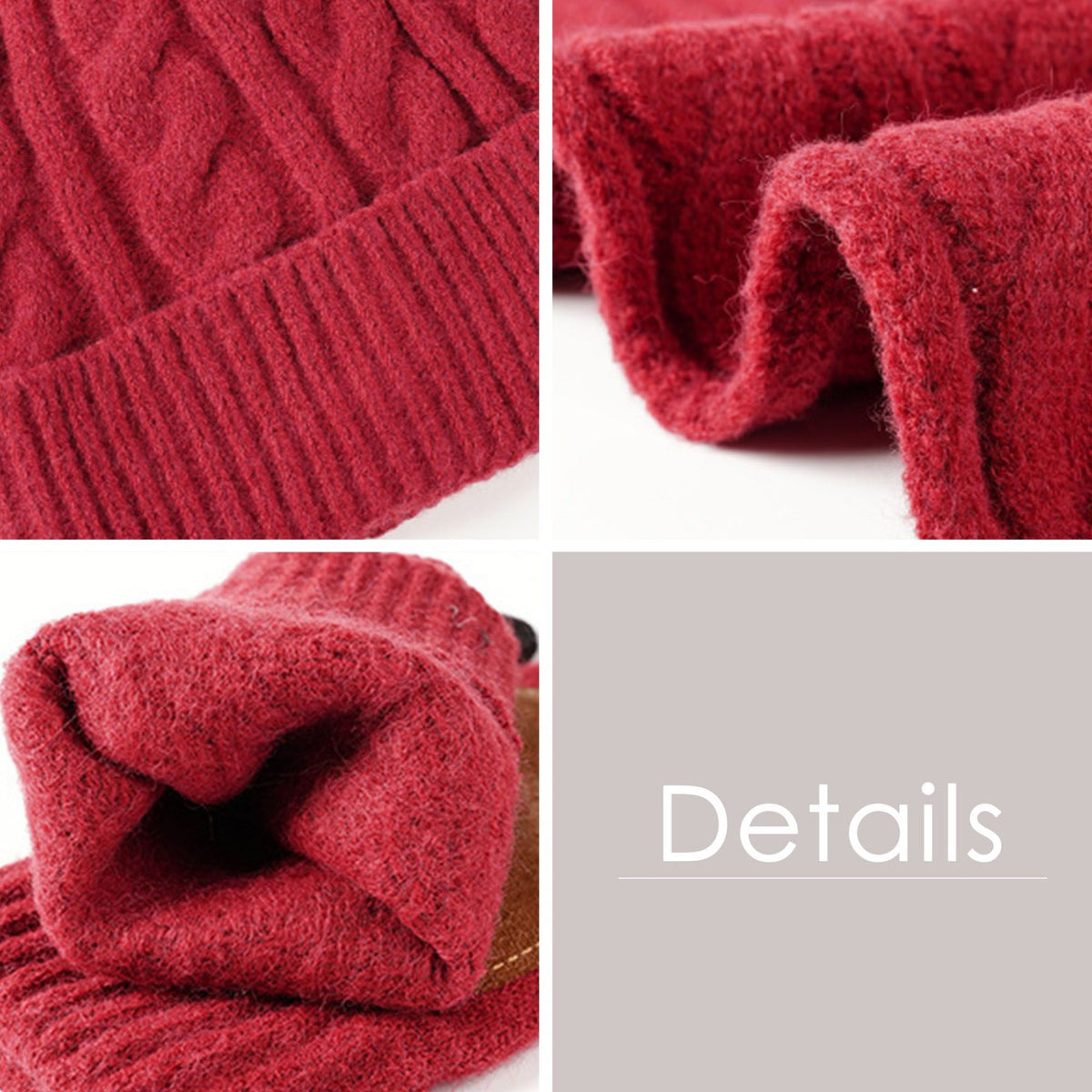 3 Piece Cable Knit Beanie Scarf and Touchscreen Gloves Set