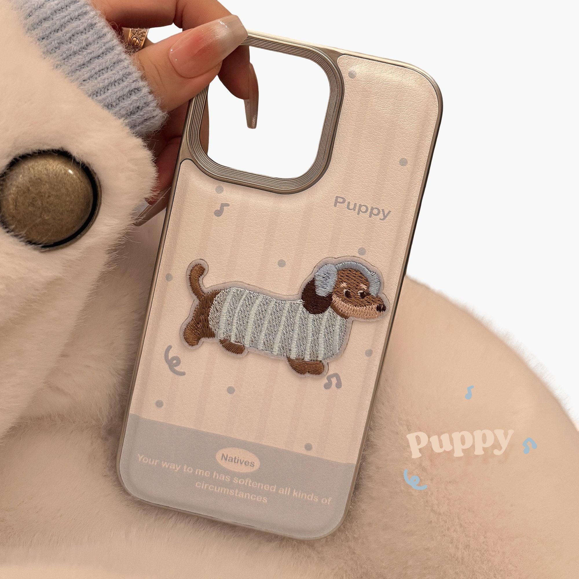 Anna-Kaci Embroidered Puppy Phone Case Slim Protective Cover Cute Design
