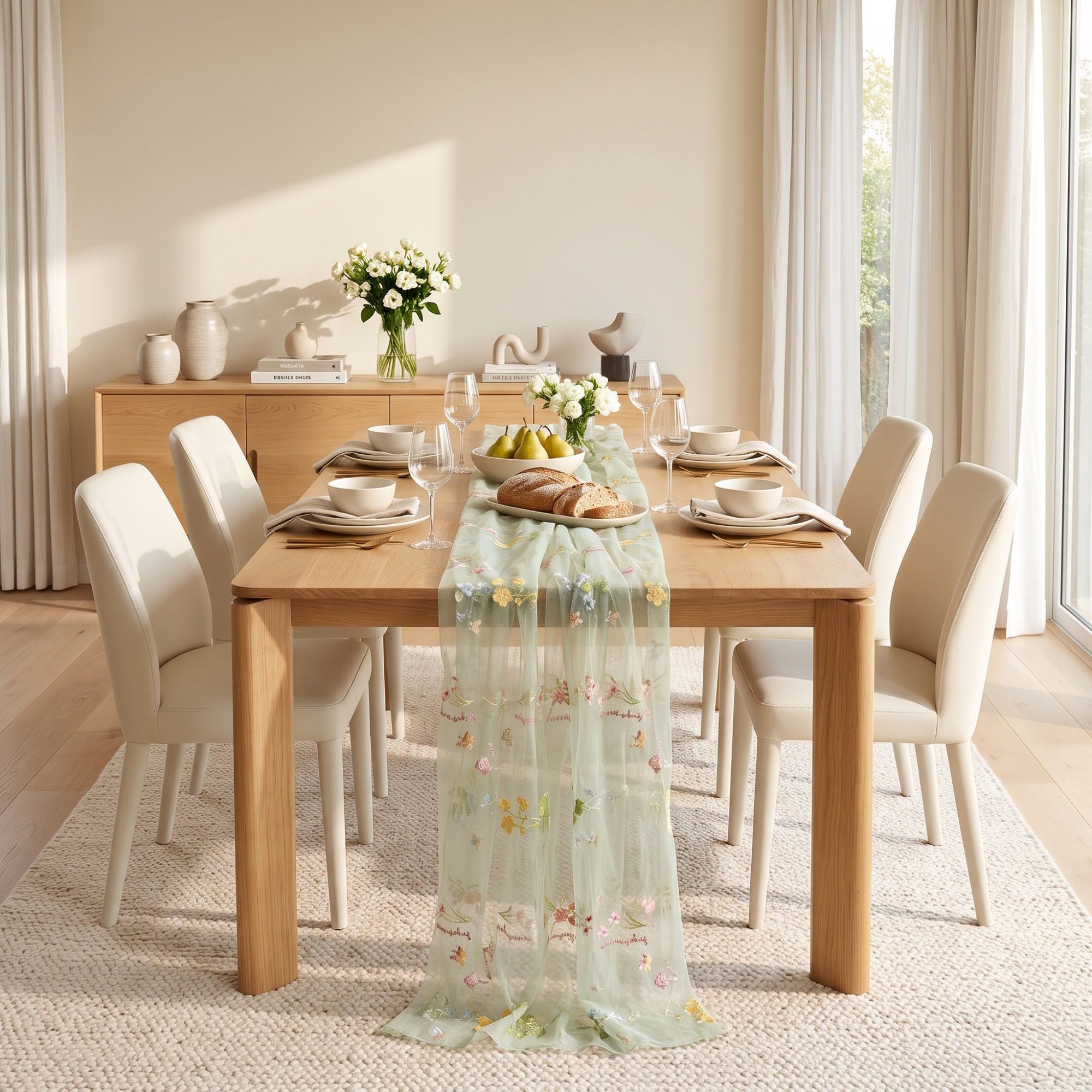 Sheer Floral Embroidered Table Runner 29.5x70.9in