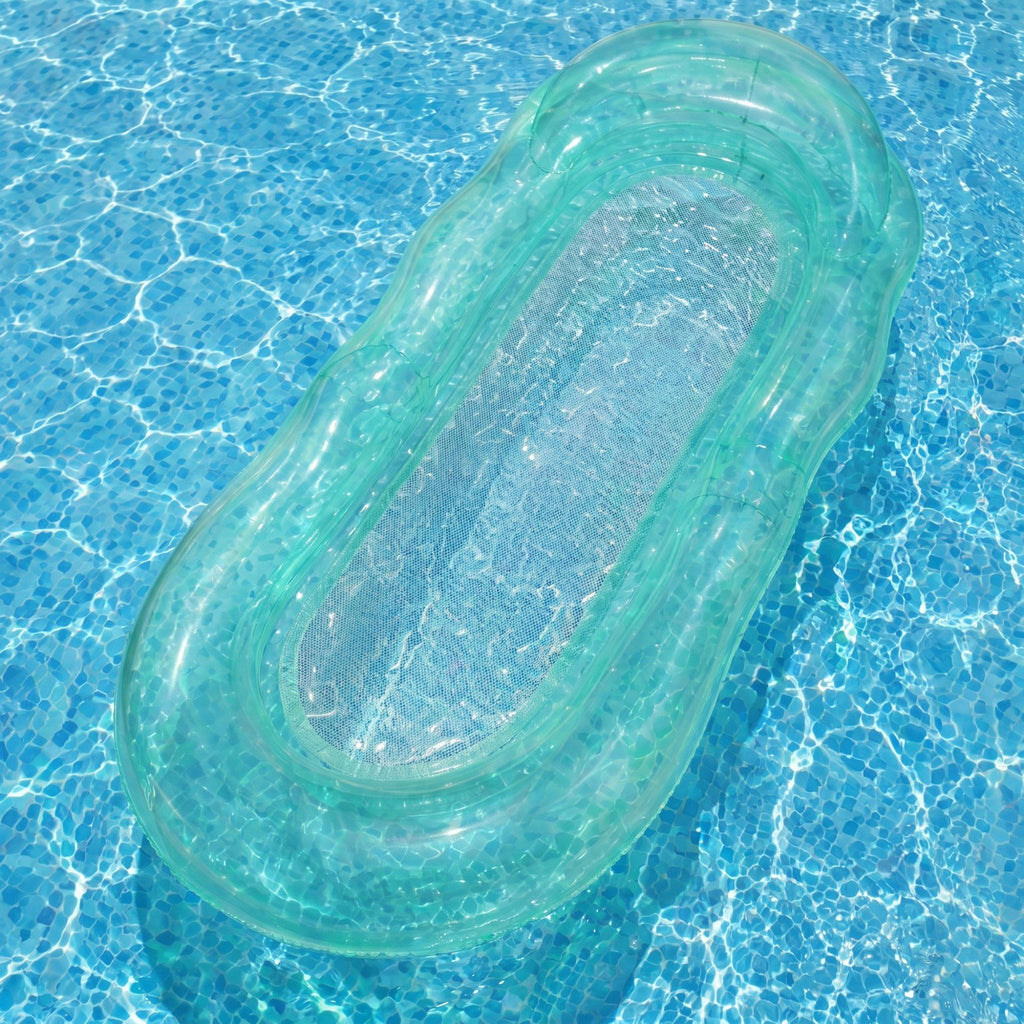 Pink Inflatable Pool Float with Mesh Center and Pillow Headrest