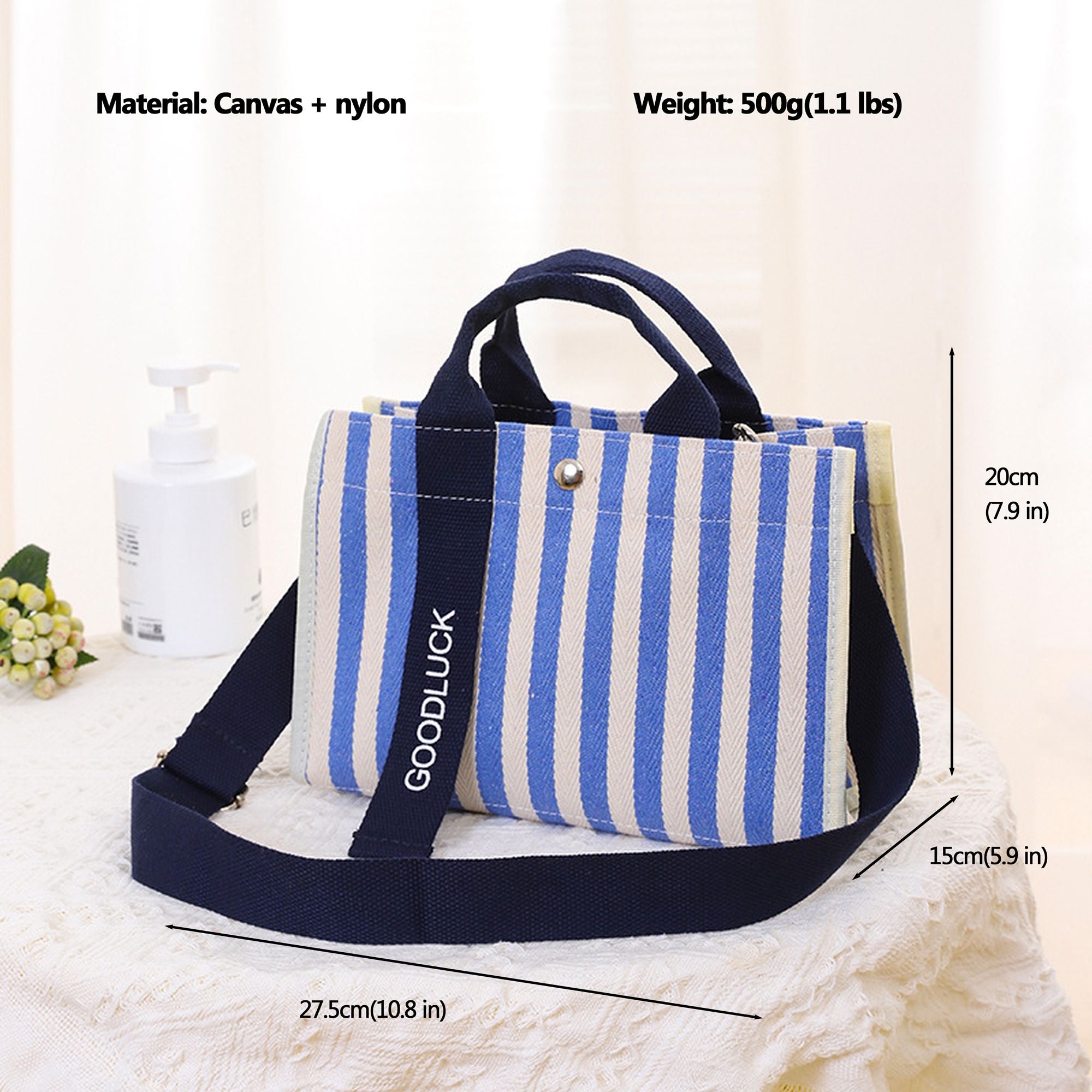 Anna-Kaci Women's Striped Canvas & Nylon Tote Bag - Multi - functional Shoulder Bag