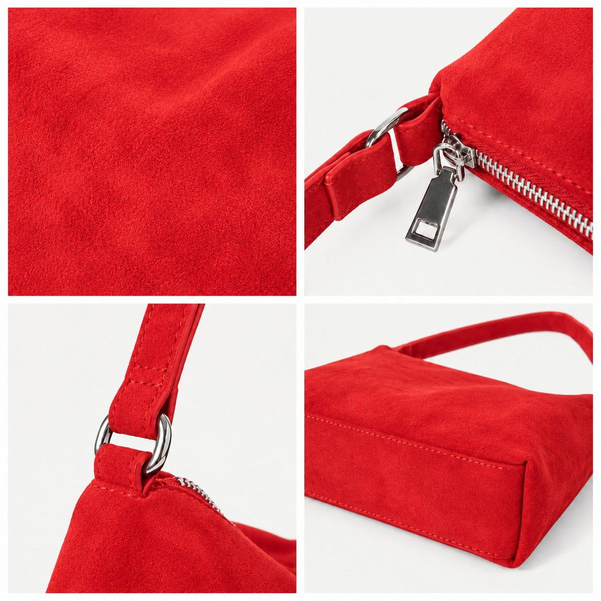 Faux Suede Hobo Shoulder Bag with Zip Closure and Interior Pockets