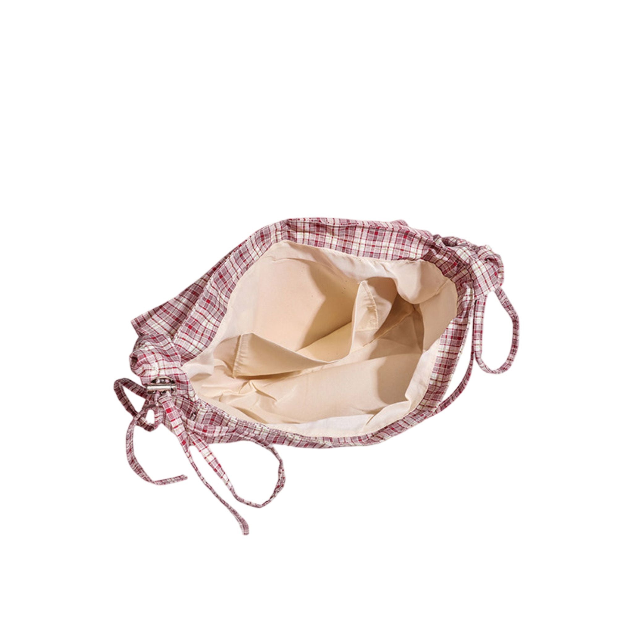 Plaid Shoulder Bag with Ruched Strap and Bow Detail