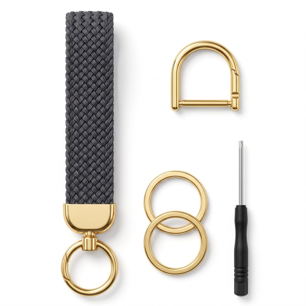 Woven Wristlet Keychain Strap with Hardware Kit