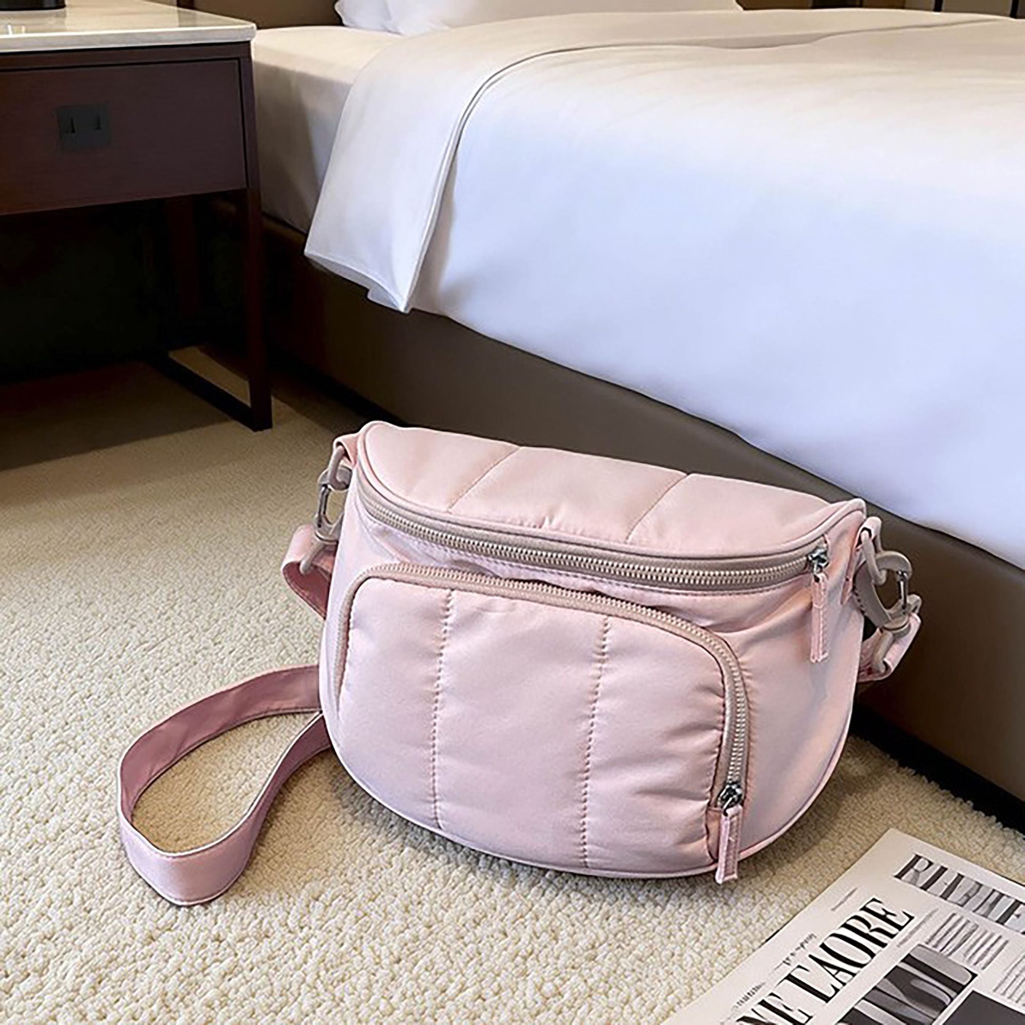 Crossbody Shoulder Bag with Multiple Zip Pockets and Adjustable Strap