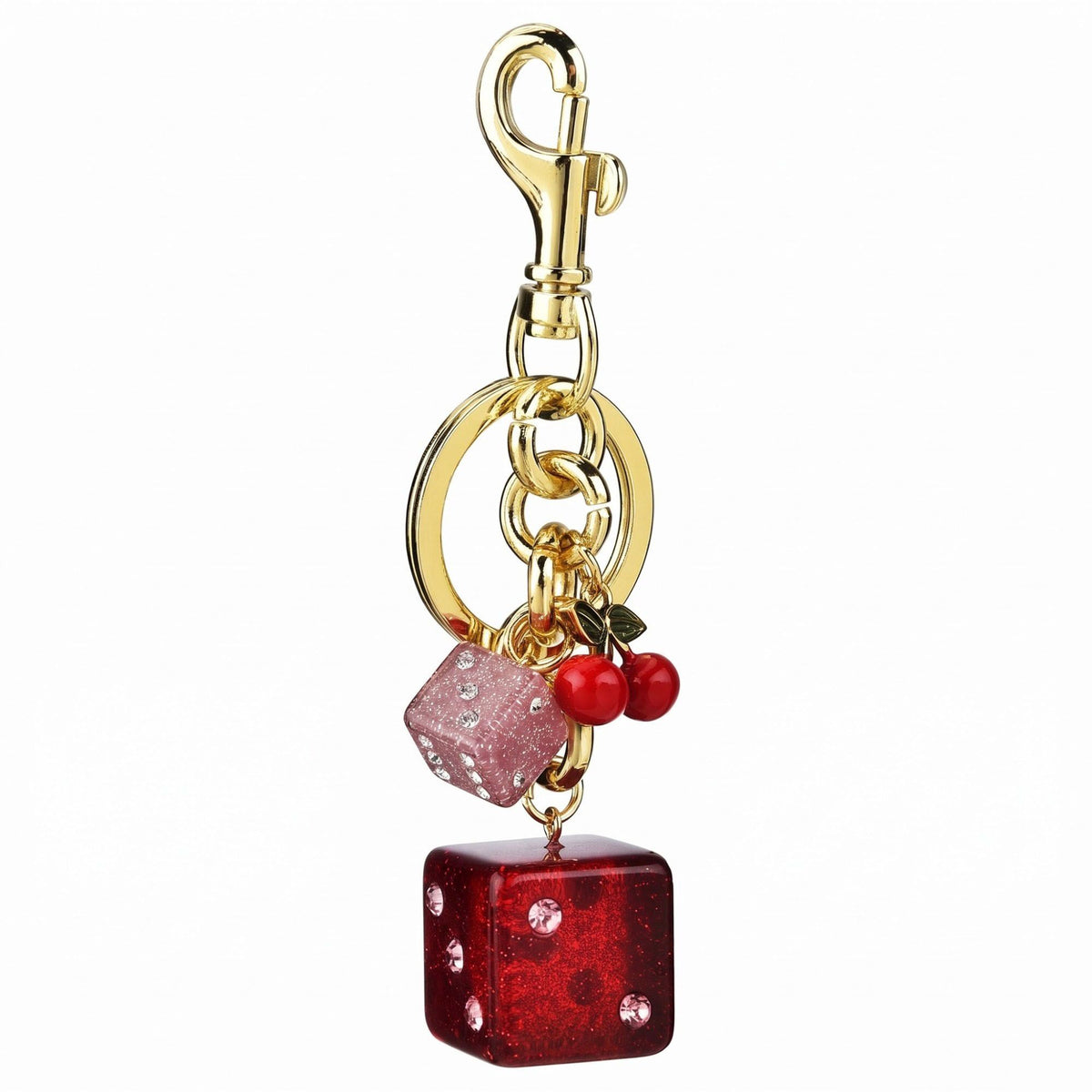 Dice and Cherry Bag Charm Keychain with Lobster Clasp