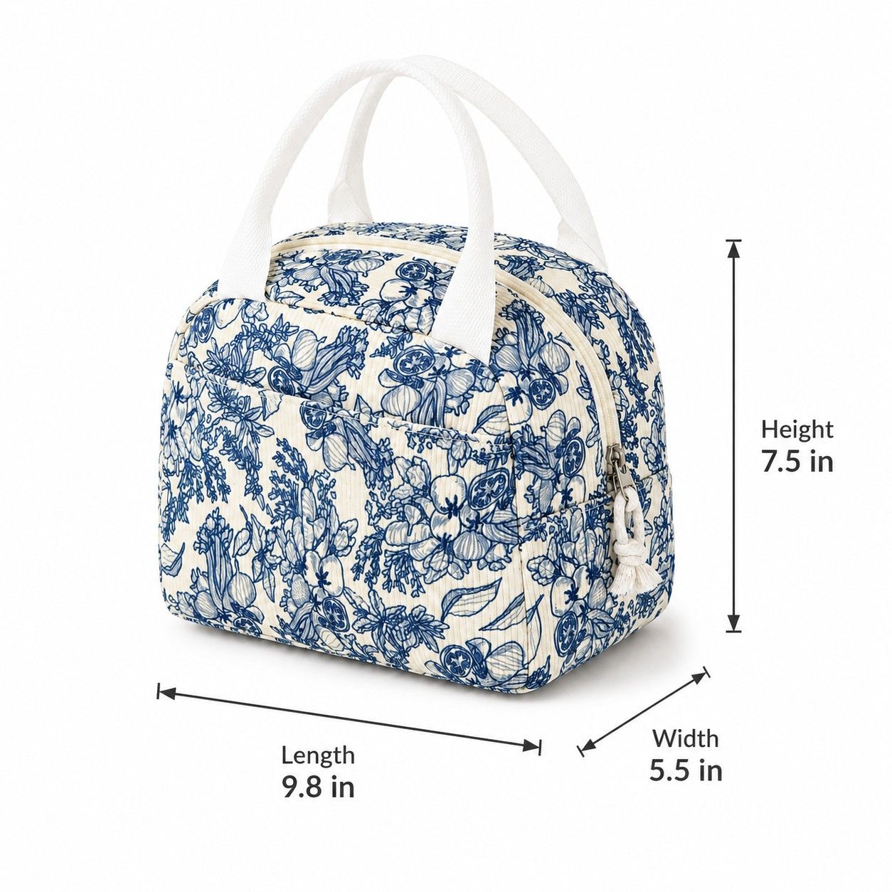 Printed Insulated Lunch Tote Bag with Double Handles and Zip Closure