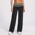 Striped Foldover Waist Wide Leg Yoga Pants Full Length Flowy Workout Trousers