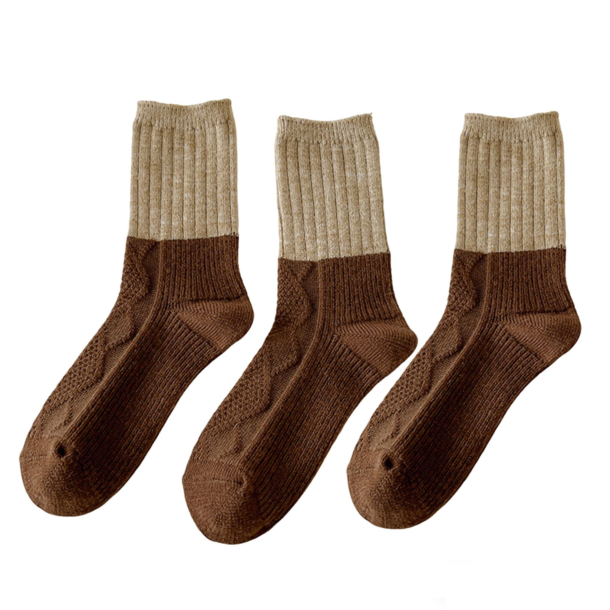 Anna-Kaci 3-PC Ribbed Crew Socks with Color Block Design Soft Knit Texture Comfortable Everyday Fit Single Pair