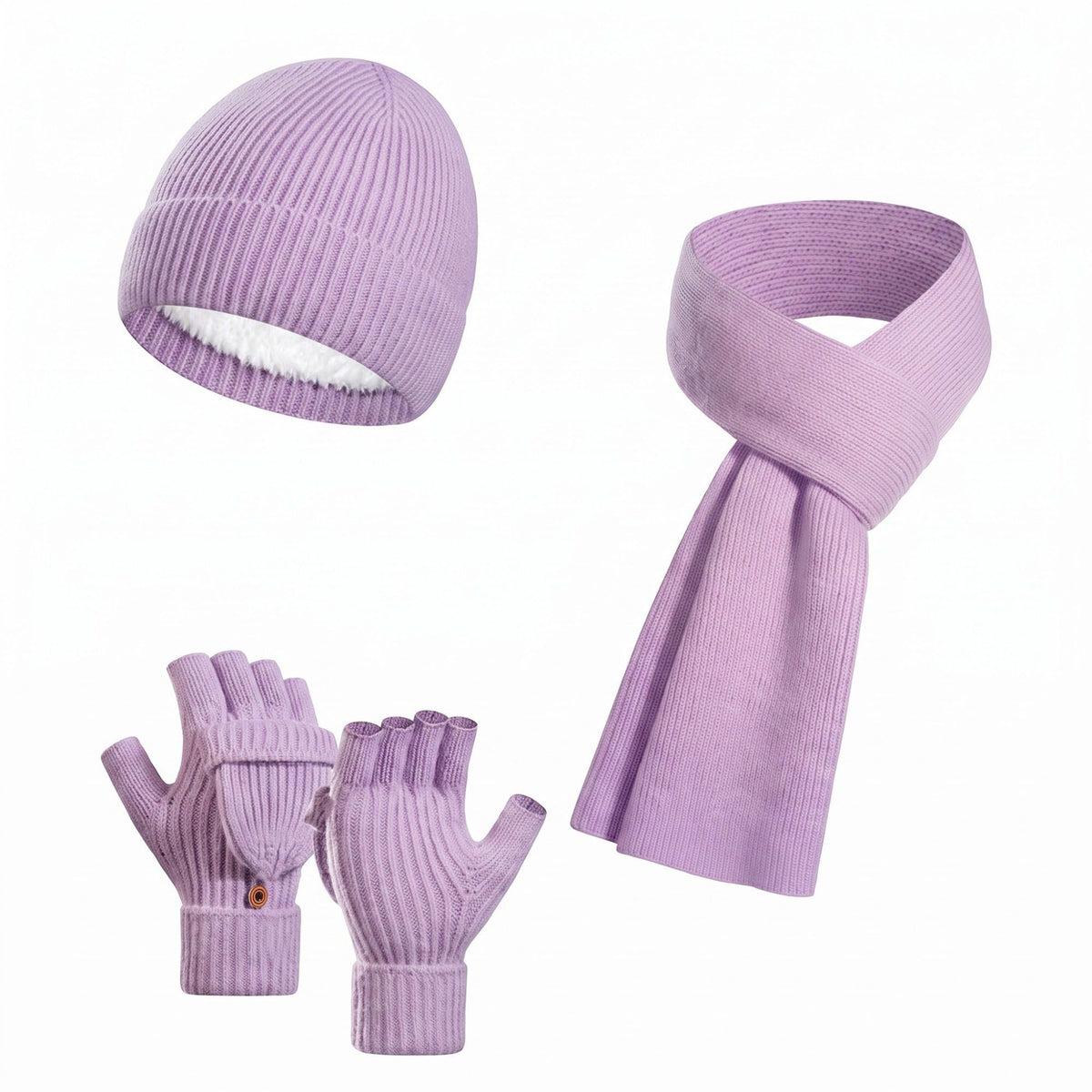 3 Piece Beanie Scarf and Convertible Fingerless Gloves Winter Set