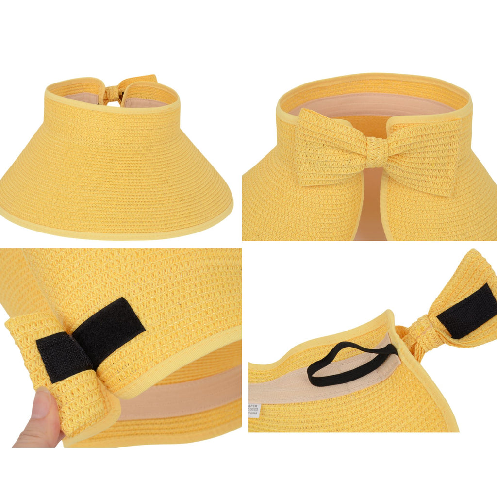 Anna-Kaci Women's Wide Brim Visor Hat with Bow Detail Adjustable Velcro Closure for Beach or Outdoor Protection