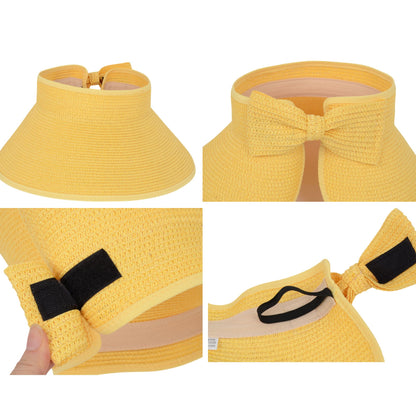 Anna-Kaci Women's Wide Brim Visor Hat with Bow Detail Adjustable Velcro Closure for Beach or Outdoor Protection