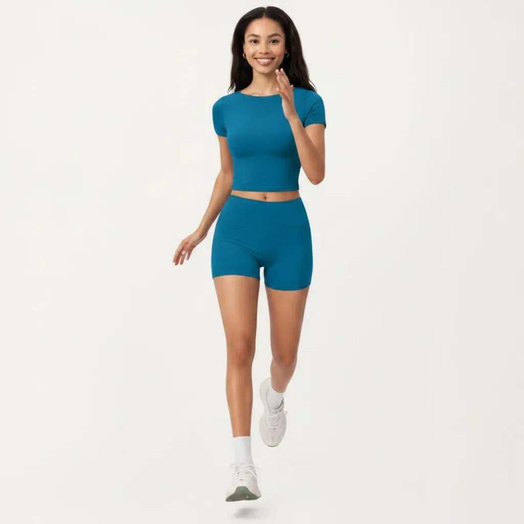 Anna-Kaci Active Women's Short Sleeve Cropped Active Top with Crew Neck and Smooth Stretch Fit