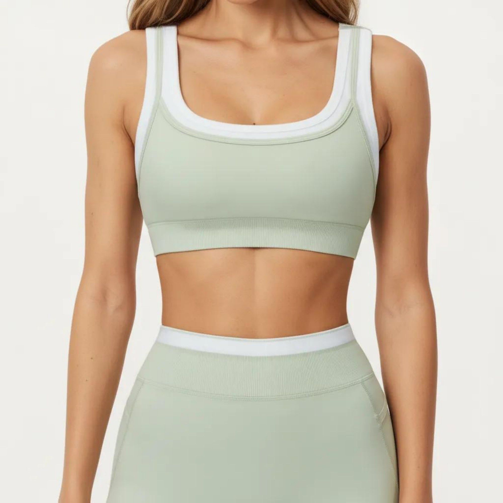 Anna-Kaci Active Women's Contrast Trim Sports Bra with Square Neck and Smooth Stretch Fit