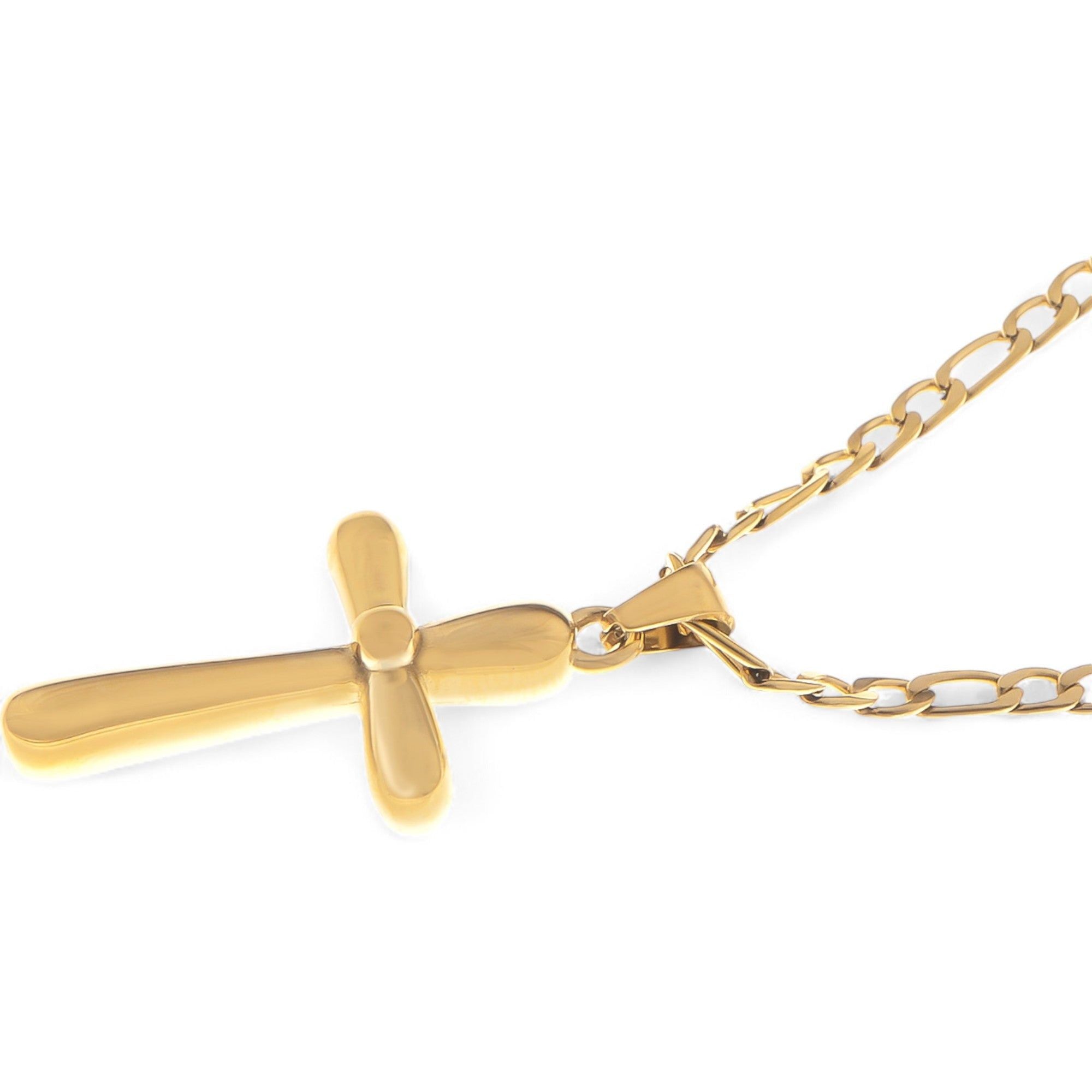 Women's Gold Tone Cross Pendant Fashion Necklace with Chunky Chain Modern Religious Style