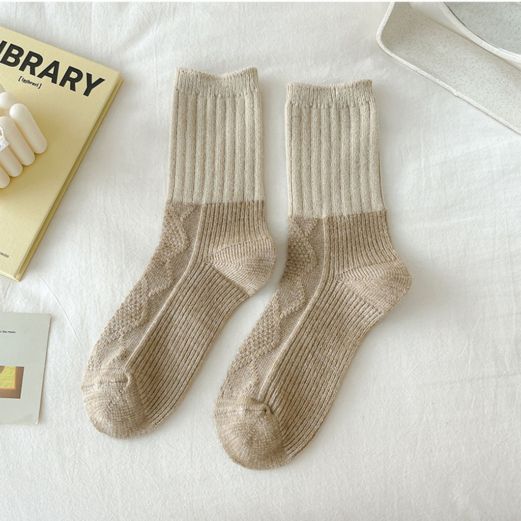 Anna-Kaci 3-PC Ribbed Crew Socks with Color Block Design Soft Knit Texture Comfortable Everyday Fit Single Pair