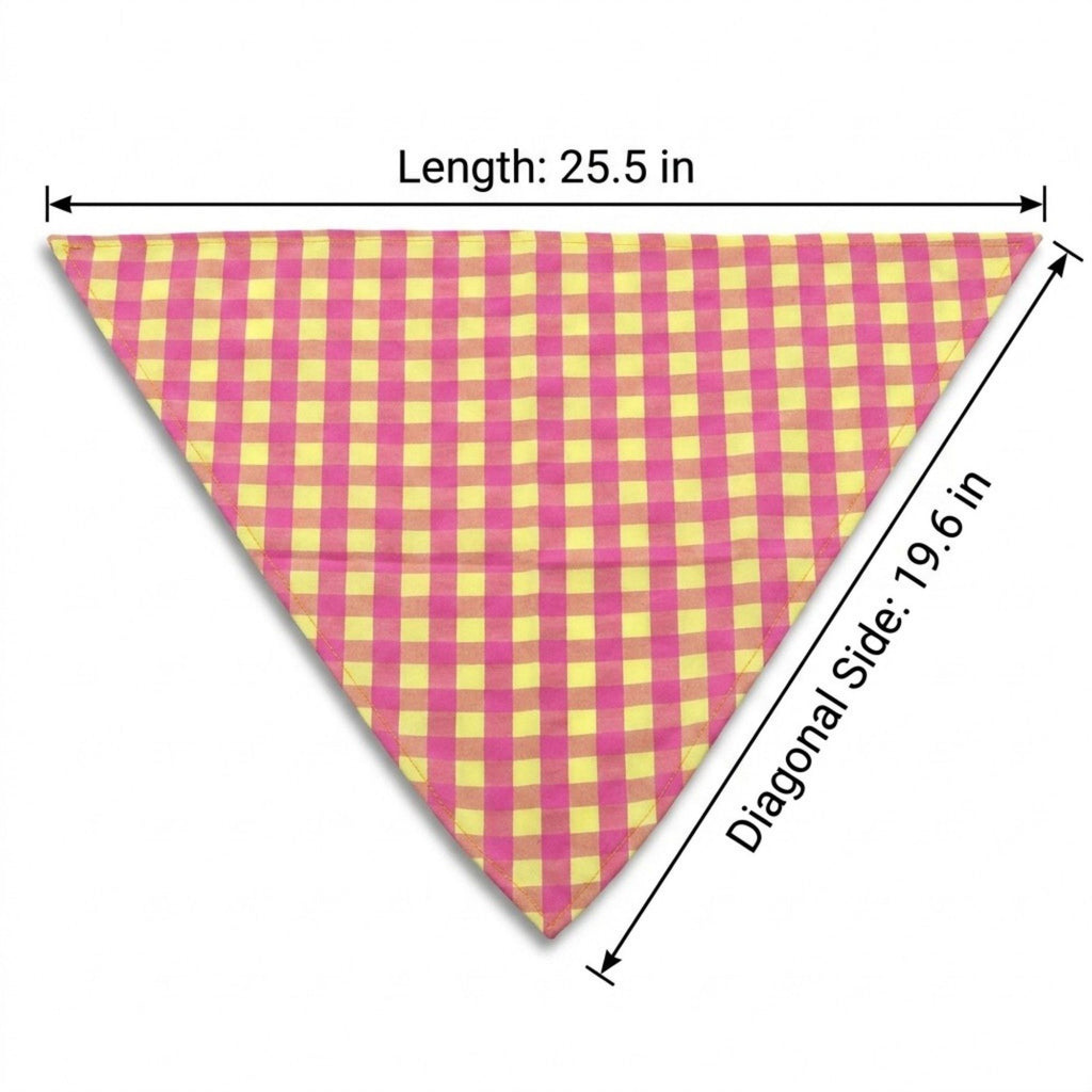 Large Pet Bandana Scarf Pink Gingham Triangle Bib for Dogs and Cats Neckerchief