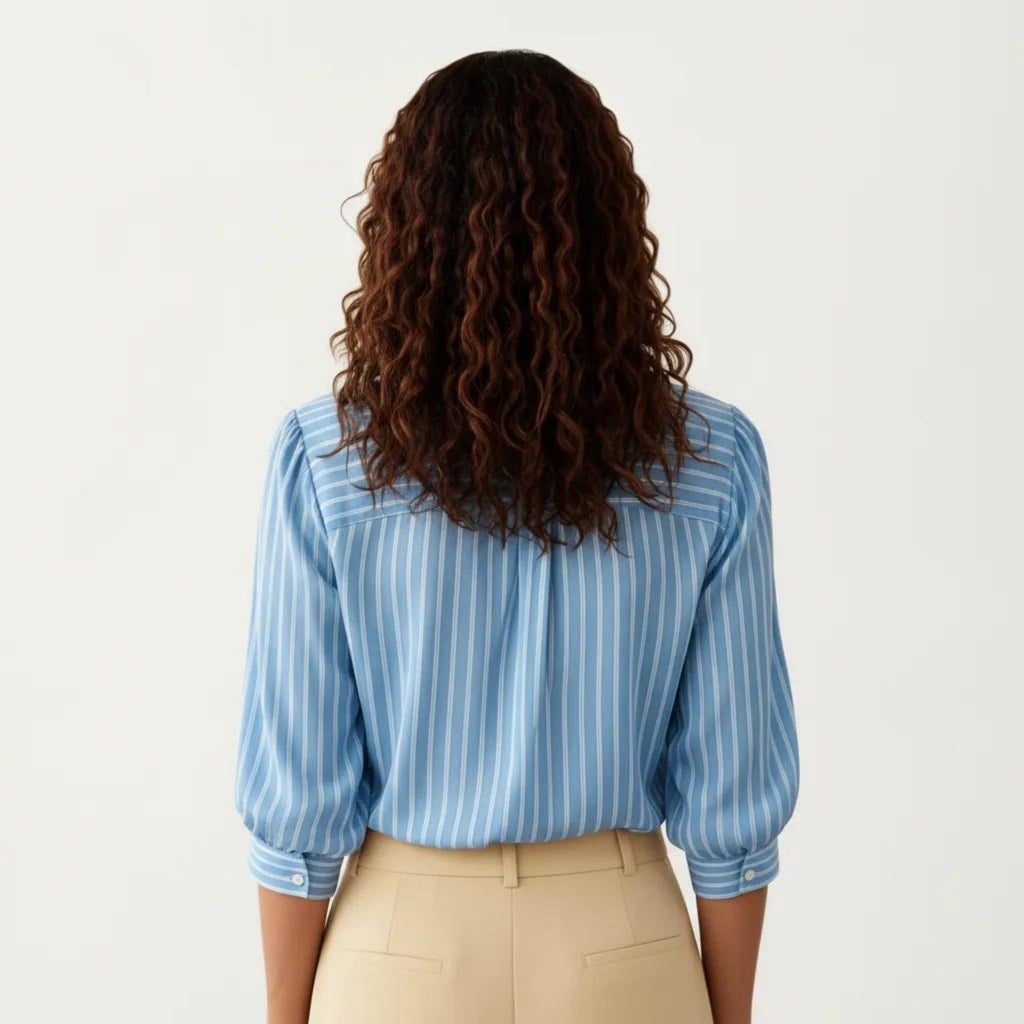 Anna-Kaci Women's Striped Button Down Blouse with Collared Neckline and Puff Sleeves