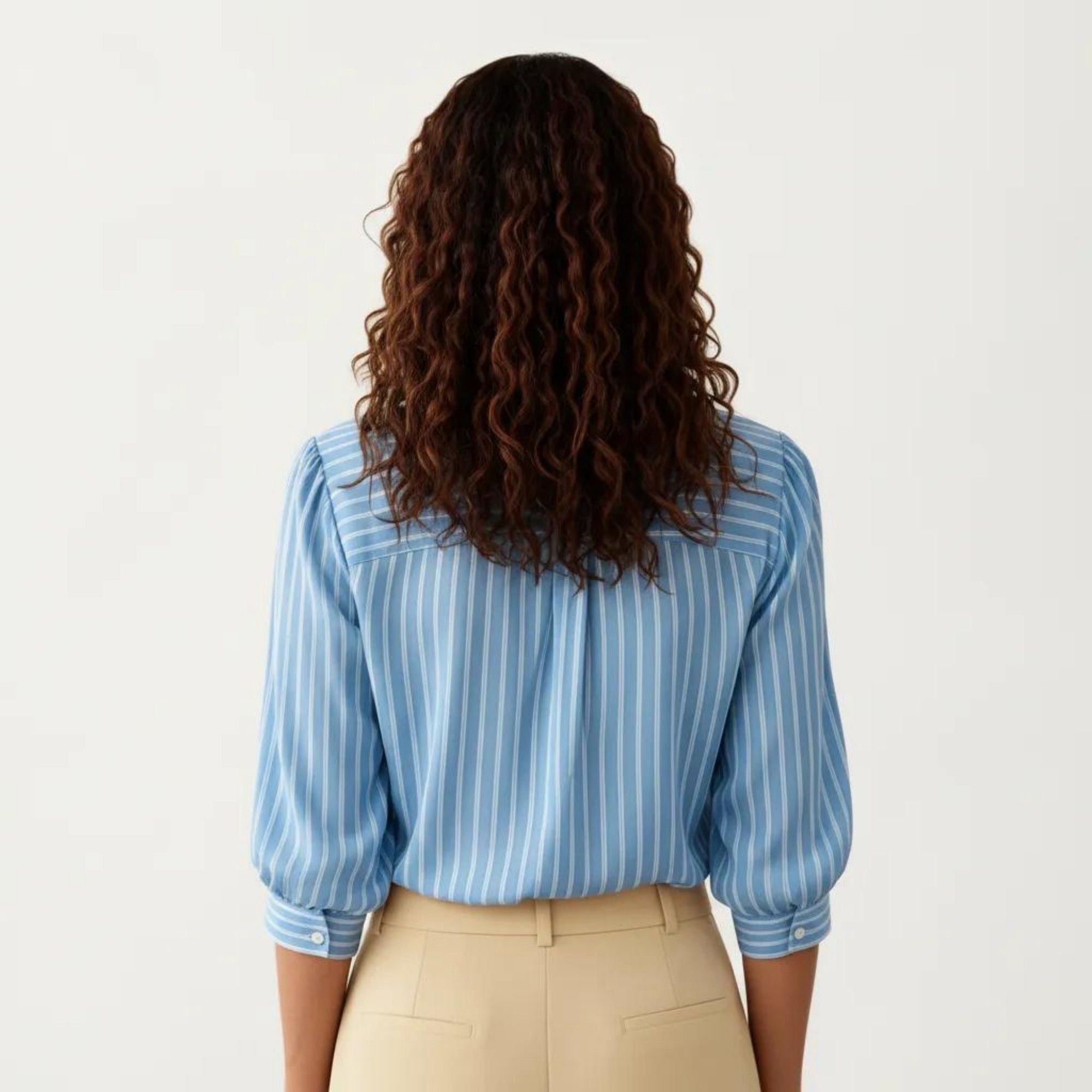 Anna-Kaci Women's Striped Button Down Blouse with Collared Neckline and Puff Sleeves