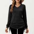 Anna-Kaci Women's Long Sleeve V-Neck Top with Side Drawstring Ruched Hem