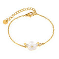 Women's Delicate Floral Charm Bracelet with Gold Tone Chain and Petite Mother-of-Pearl Style Flower Accents