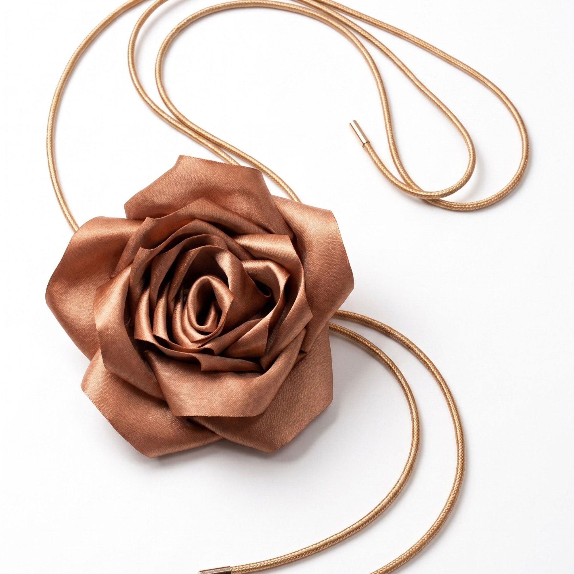 Single Satin Rose Fabric Wrap Waist Belt Adjustable Floral Statement Waist Jewelry 43.3in