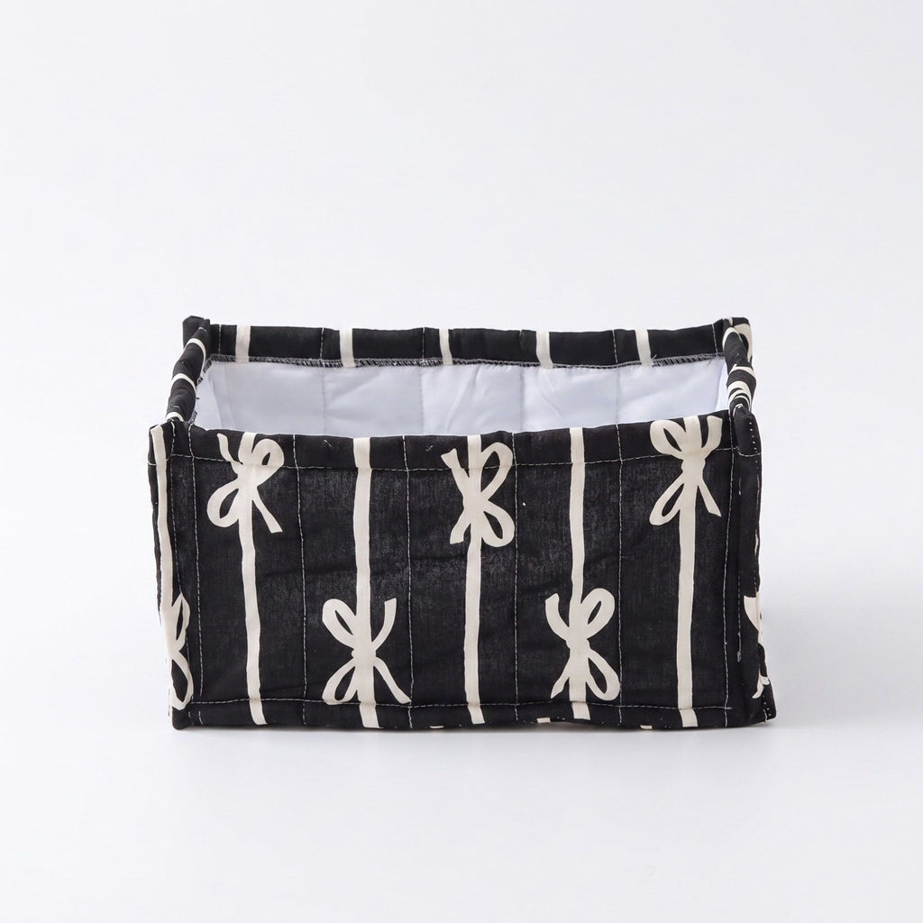 Quilted Bow Print Fabric Storage Bin Open Top Organizer Basket