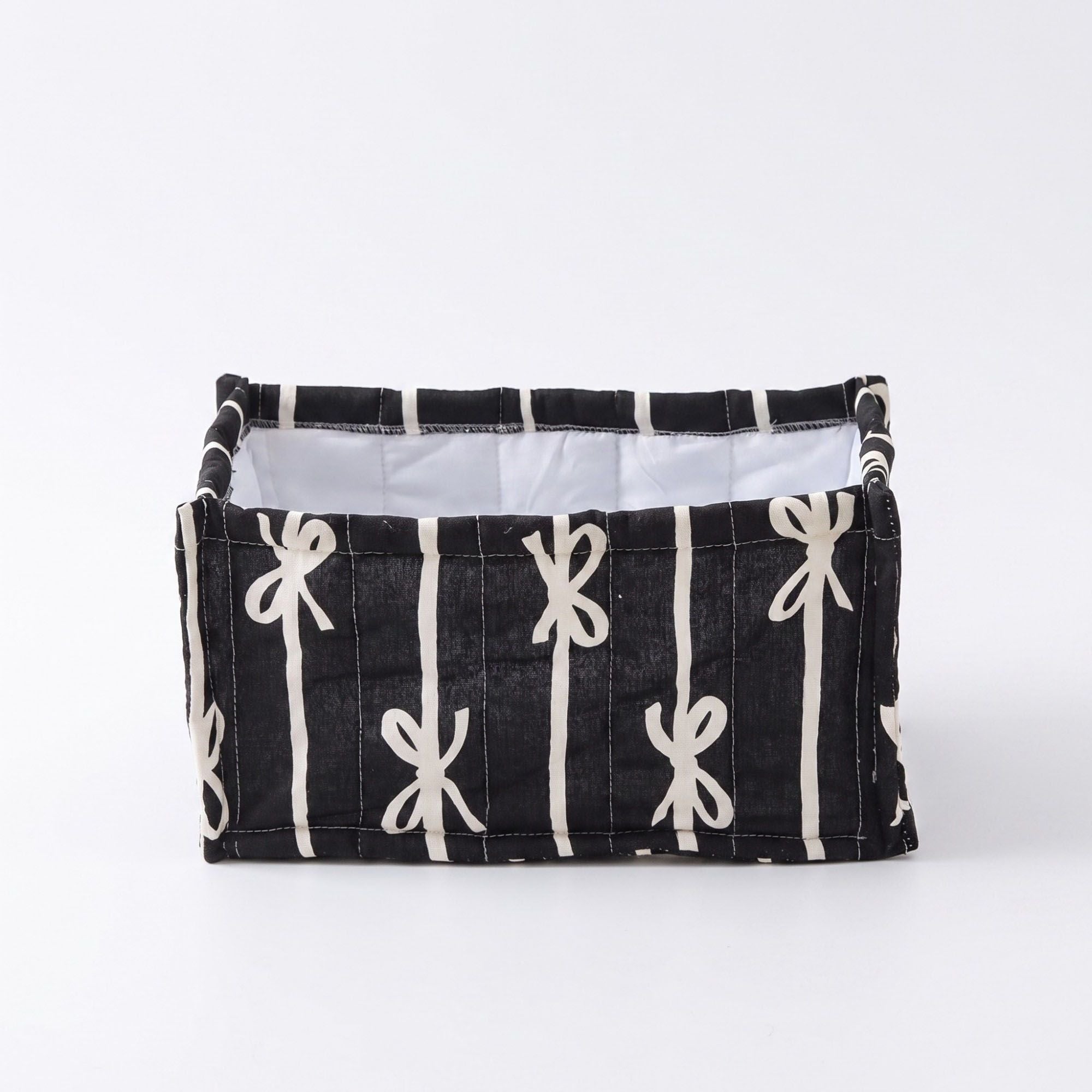Quilted Bow Print Fabric Storage Bin Open Top Organizer Basket