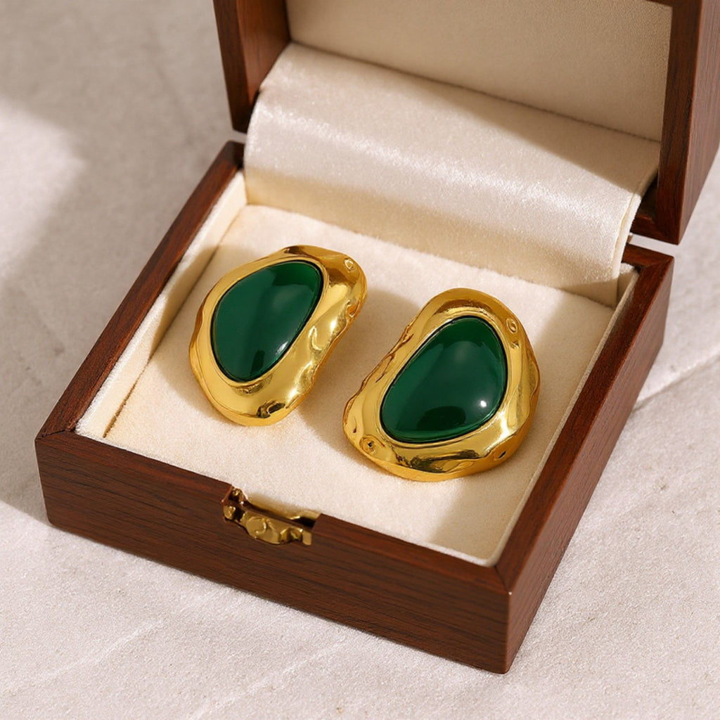 Women's Organic Shape Stud Earrings with Smooth Polished Centerpiece and Bold Sculptural Frame for a Modern Artistic Statement