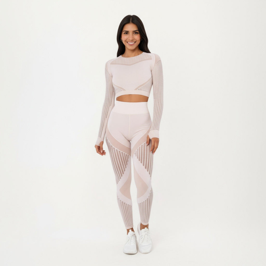 Anna-Kaci Active Women's Long Sleeve Seamless Crop Top with Ribbed Texture and Contour Panels