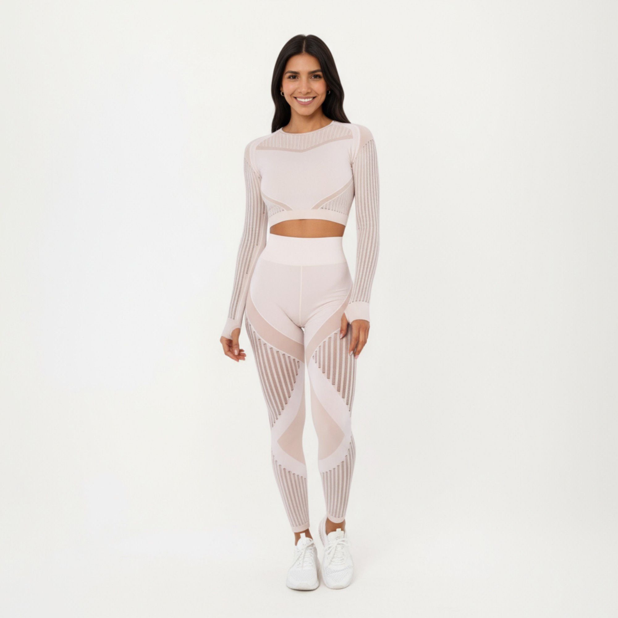 Anna-Kaci Active Women's Long Sleeve Seamless Crop Top with Ribbed Texture and Contour Panels