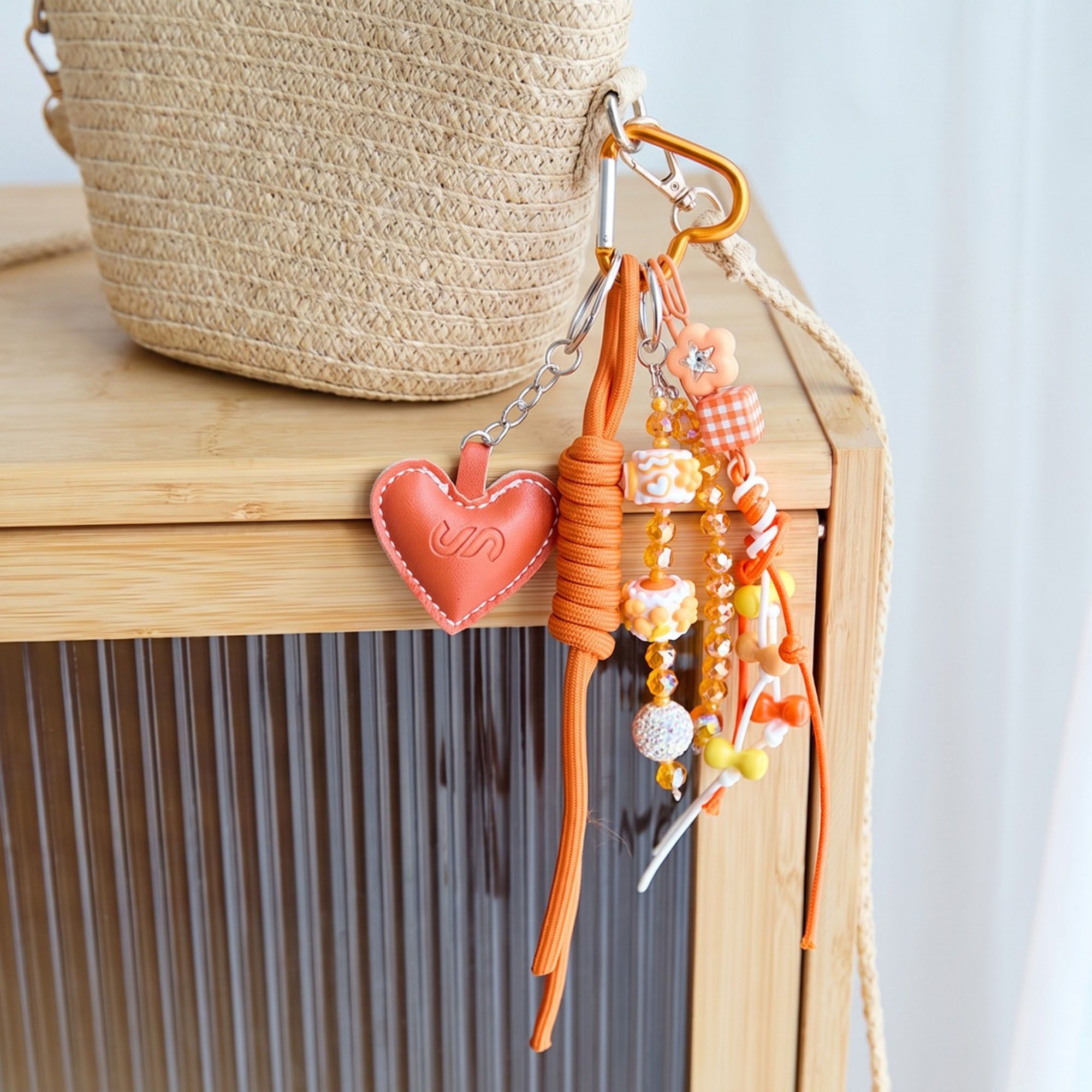 2-Piece Womens Bag Charm with Hanging Strap and Decorative Accents