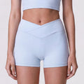 High Waist Crossover Athletic Shorts with Smooth Stretch Fabric and Fitted Biker Short Length