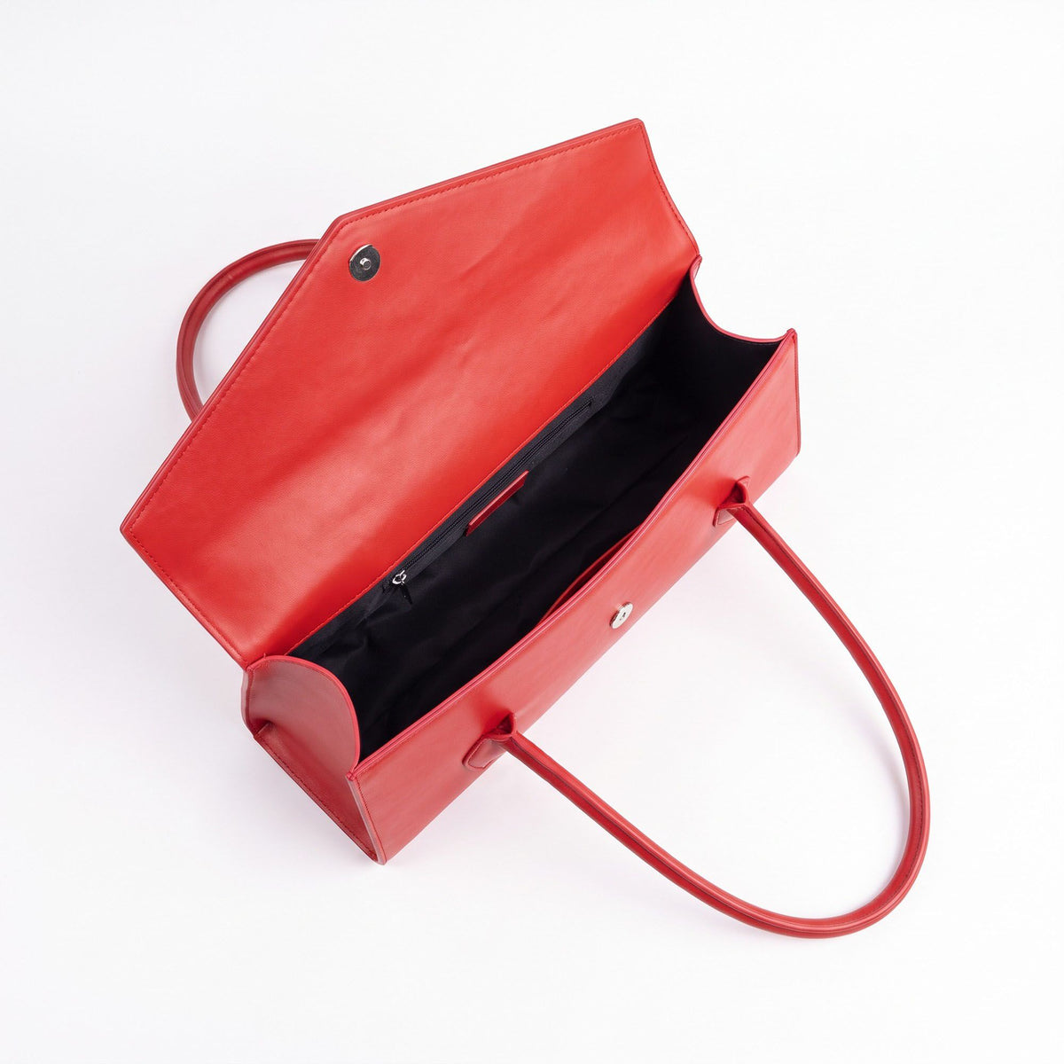 Structured East West Shoulder Bag with Flap Closure and Long Handles