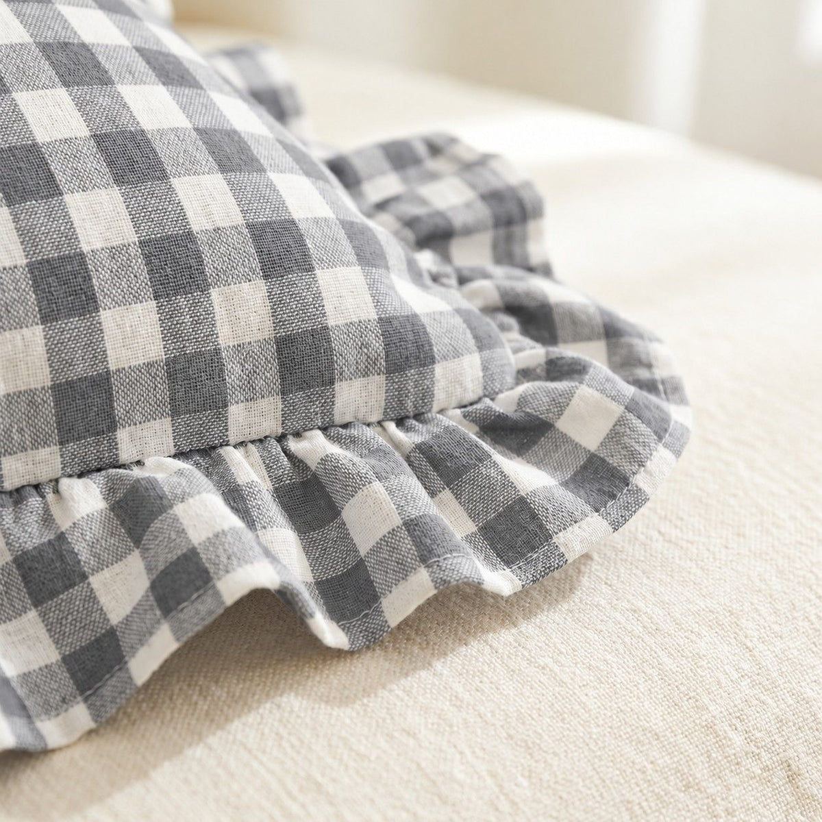2 Pack Gingham Check Ruffle Throw Pillow Covers 18 x 18 Inch