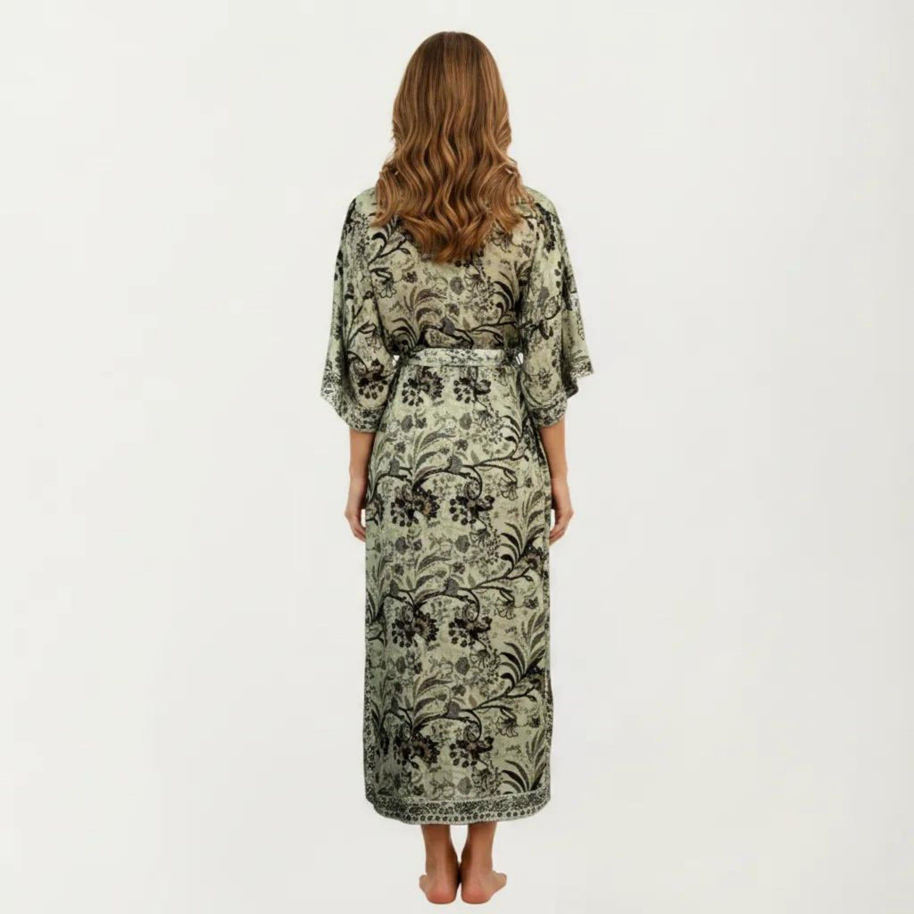 Anna-Kaci Women's Floral Paisley Maxi Dress with Long Sleeves Adjustable Waist Tie and Flowing Relaxed Fit