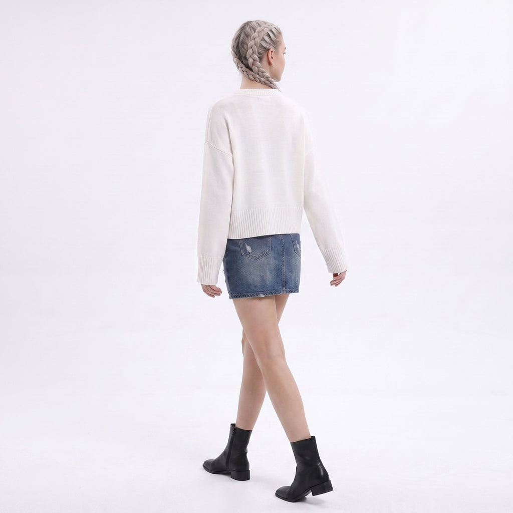 Oversized Crewneck Knit Sweater with Flared Sleeves