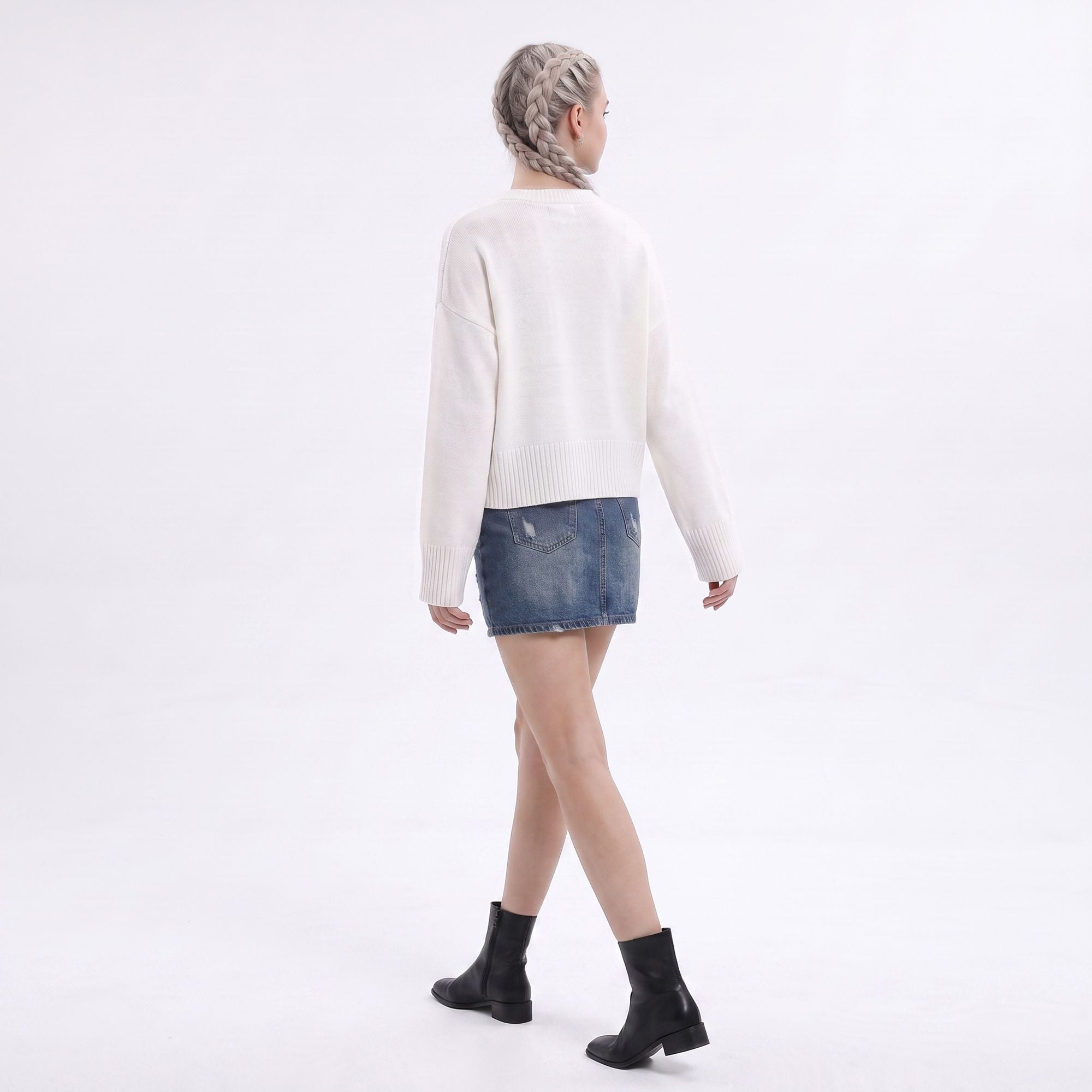 Oversized Crewneck Knit Sweater with Flared Sleeves