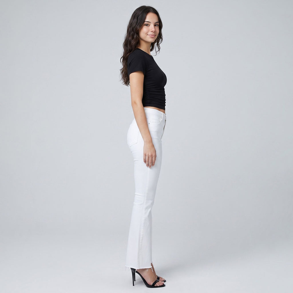 High Rise Flare Pants Button Front Stretch Wide Leg Hem Pants