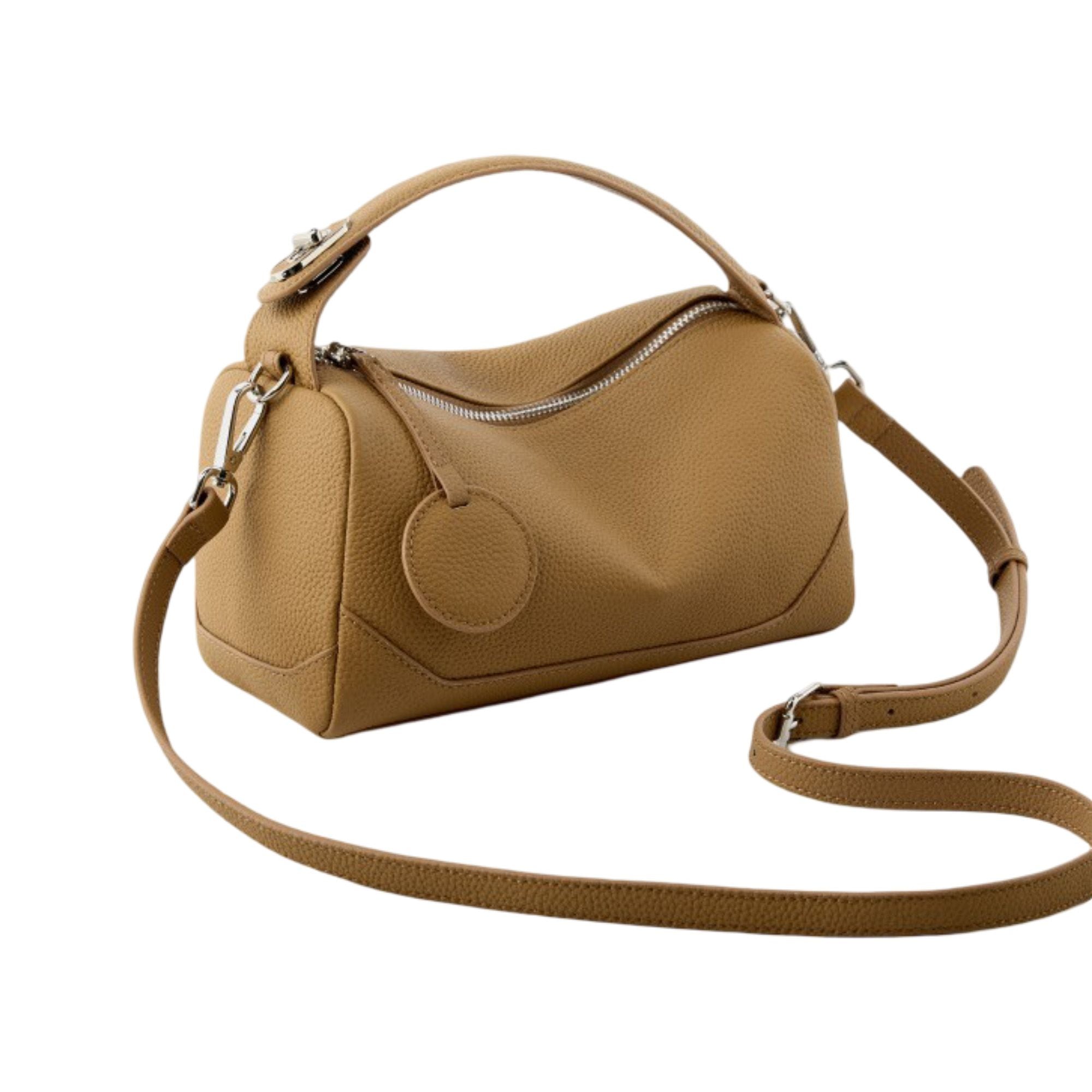 Pebbled Leather Satchel Bag with Top Handle Adjustable Crossbody Strap and Zipper Closure